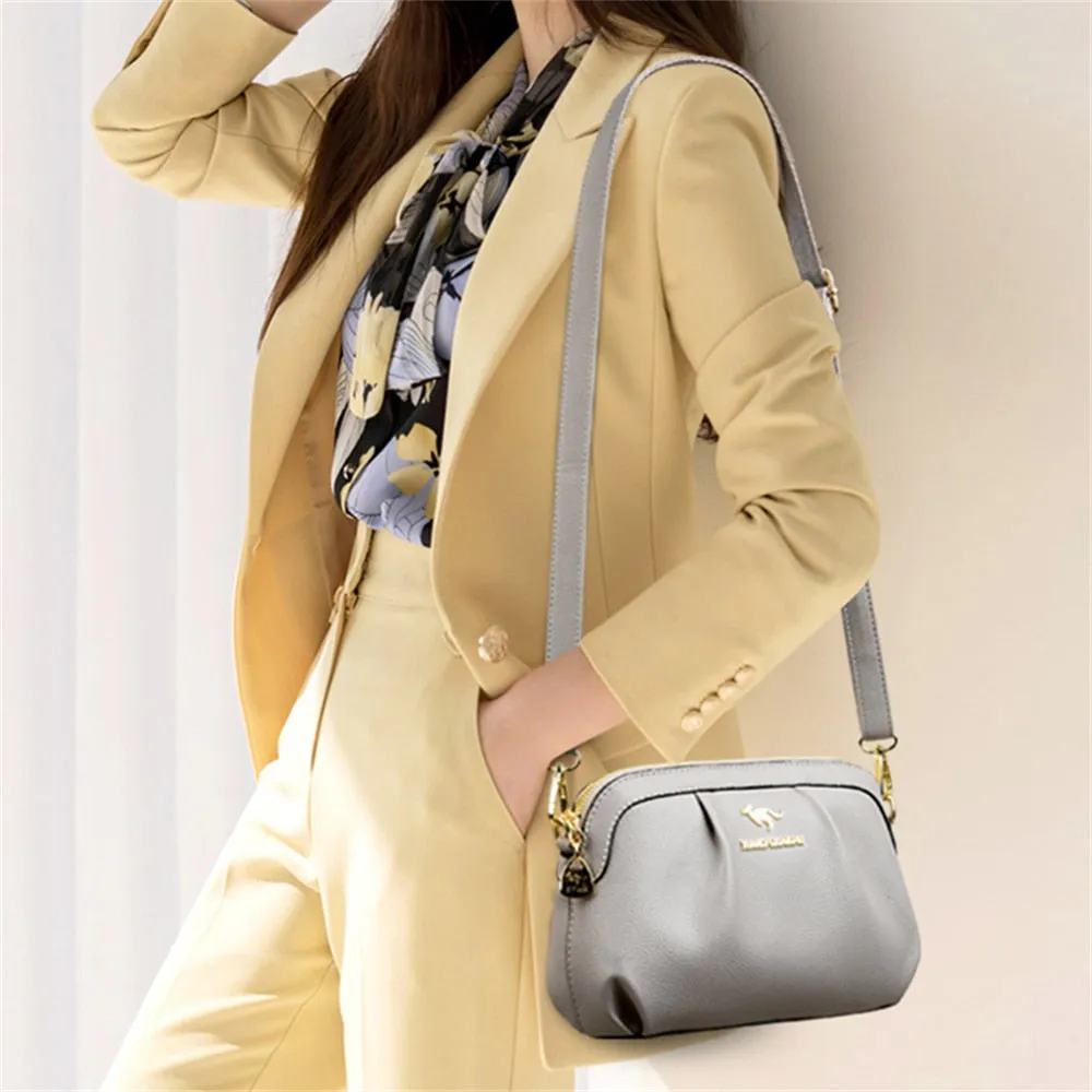 Solid Color Handbag Multifunctional High Quality Leather