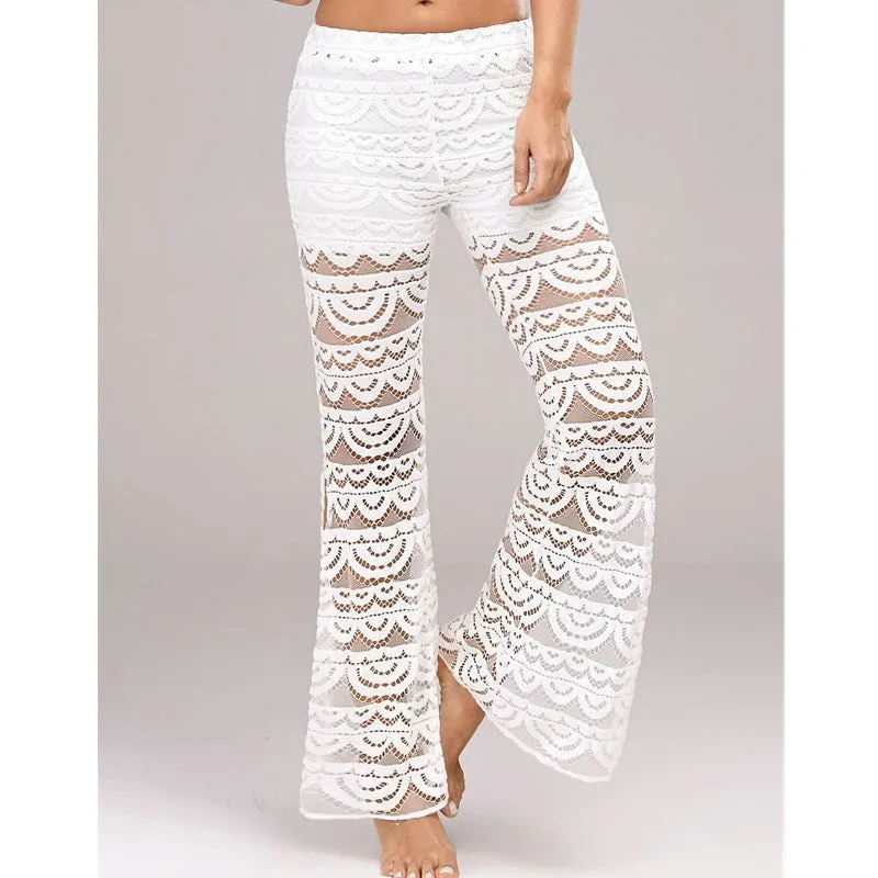 Solid Color Lace Stitching Casual Split Trousers