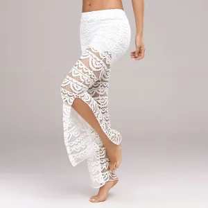 Solid Color Lace Stitching Casual Split Trousers