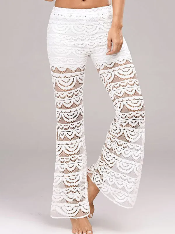 Solid Color Lace Stitching Casual Split Trousers