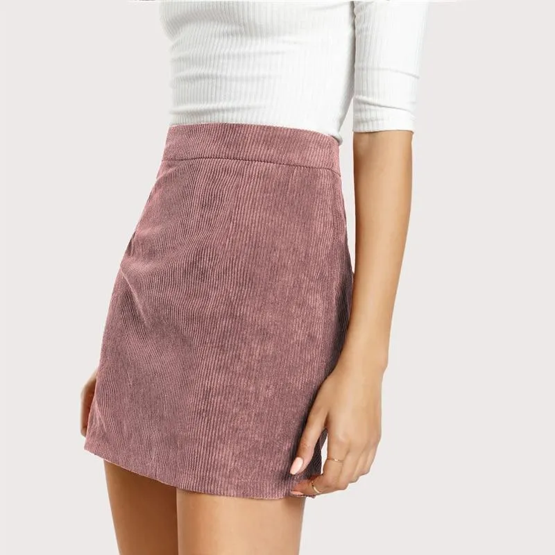 Solid Corduroy Bodycon Skirt