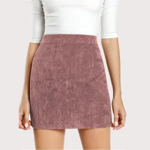 Solid Corduroy Bodycon Skirt