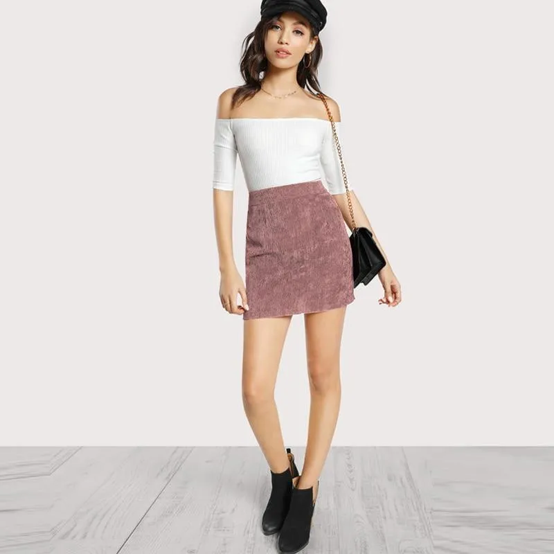 Solid Corduroy Bodycon Skirt