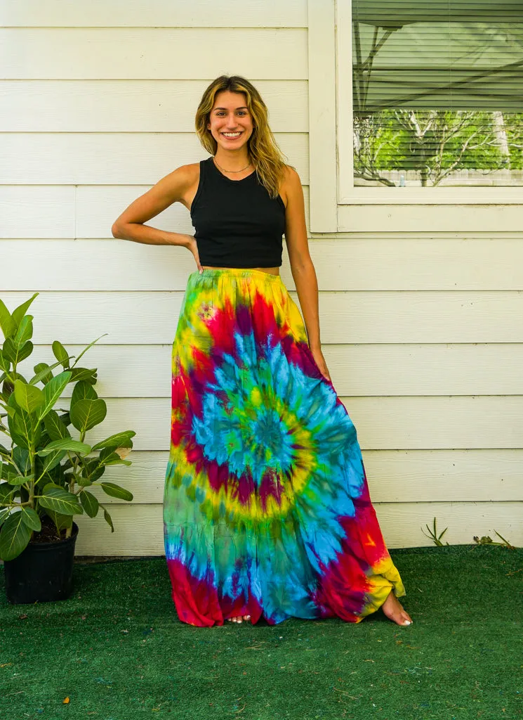 Spiral Waves Hand Dyed Tiered Maxi Skirt