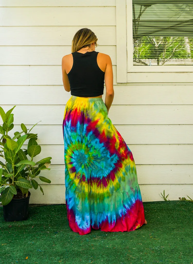 Spiral Waves Hand Dyed Tiered Maxi Skirt