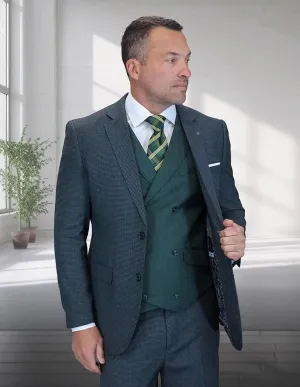 Statement Men's 3-Piece Modern Fit Suit – 100% Wool with Double-Breasted Vest