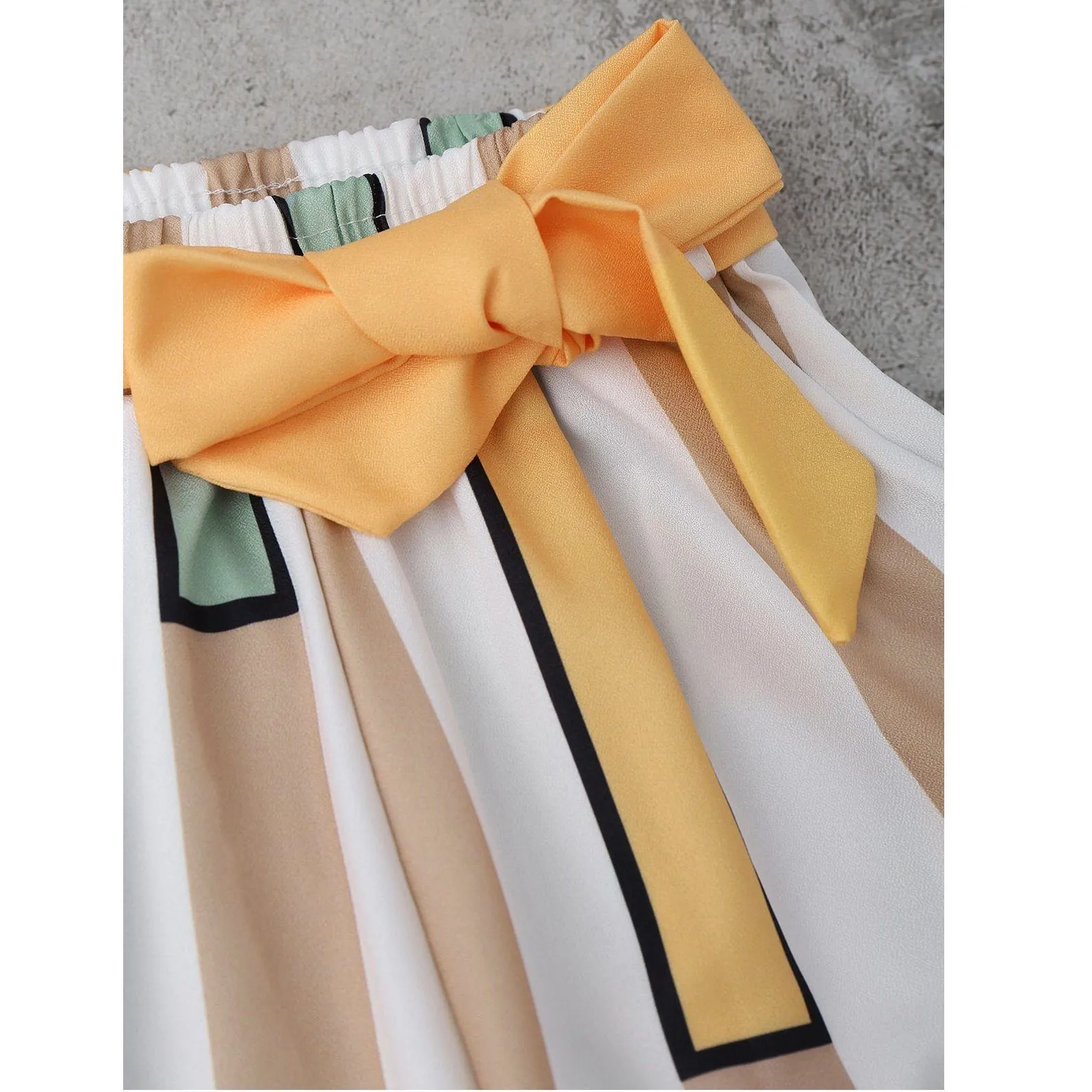 Striped Tank Top & Belted Pants (2 Piece Set)