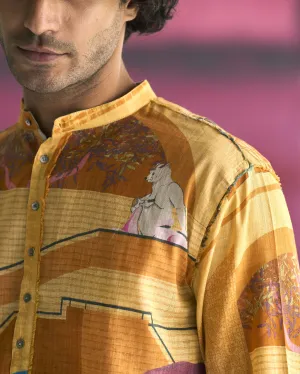 Summer Shirt Classic Animal Cotton Linen Mustard S414CL390 SuketDhir