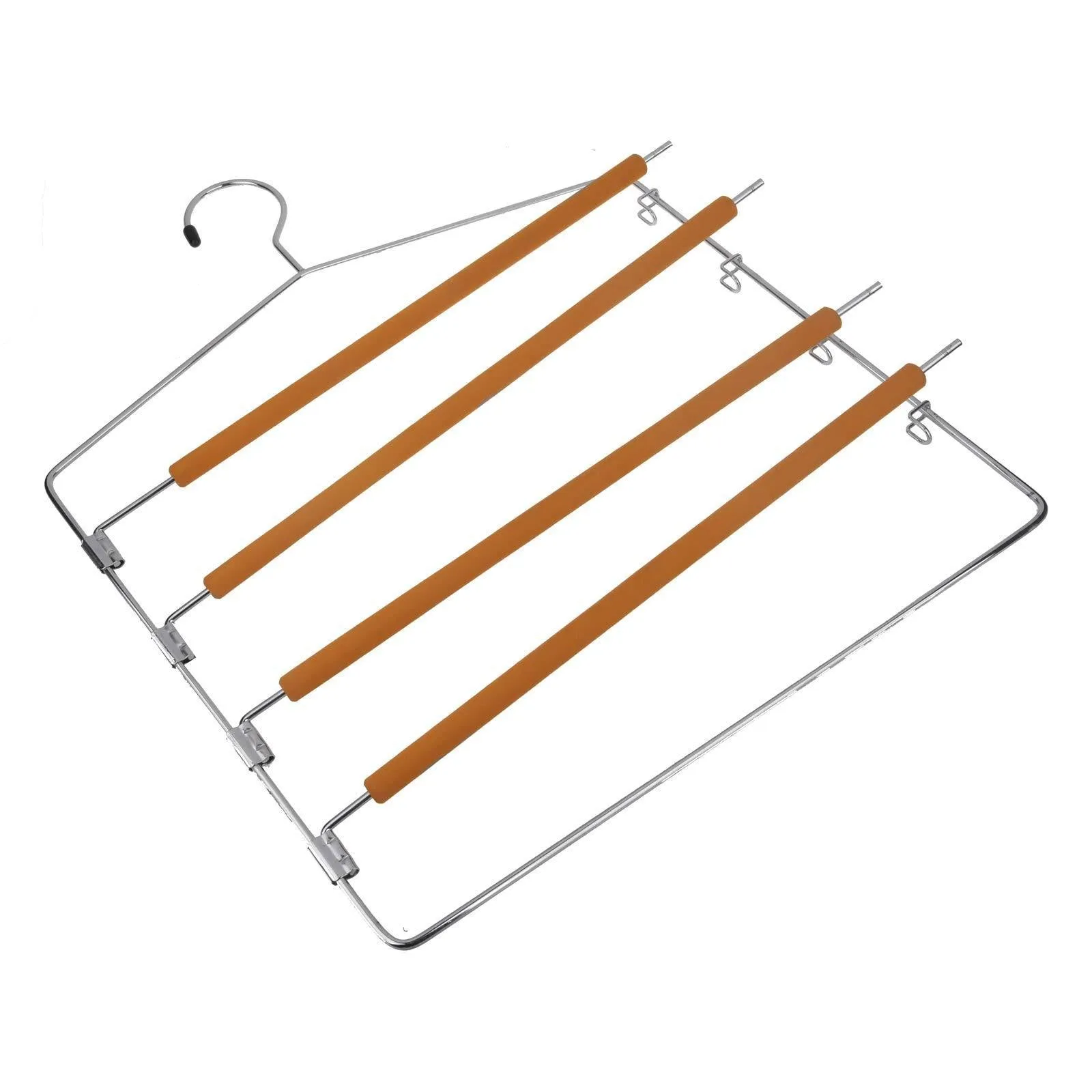 TAKOYI Clothes Pants Hangers Space Saving Non Slip Trouser Hangers Stainless Steel, Multi Layer Metal Pant Hangers, Foam Padded Swing Arm Pants Hangers Closet Storage Organizer (Orange, 4 Pack)