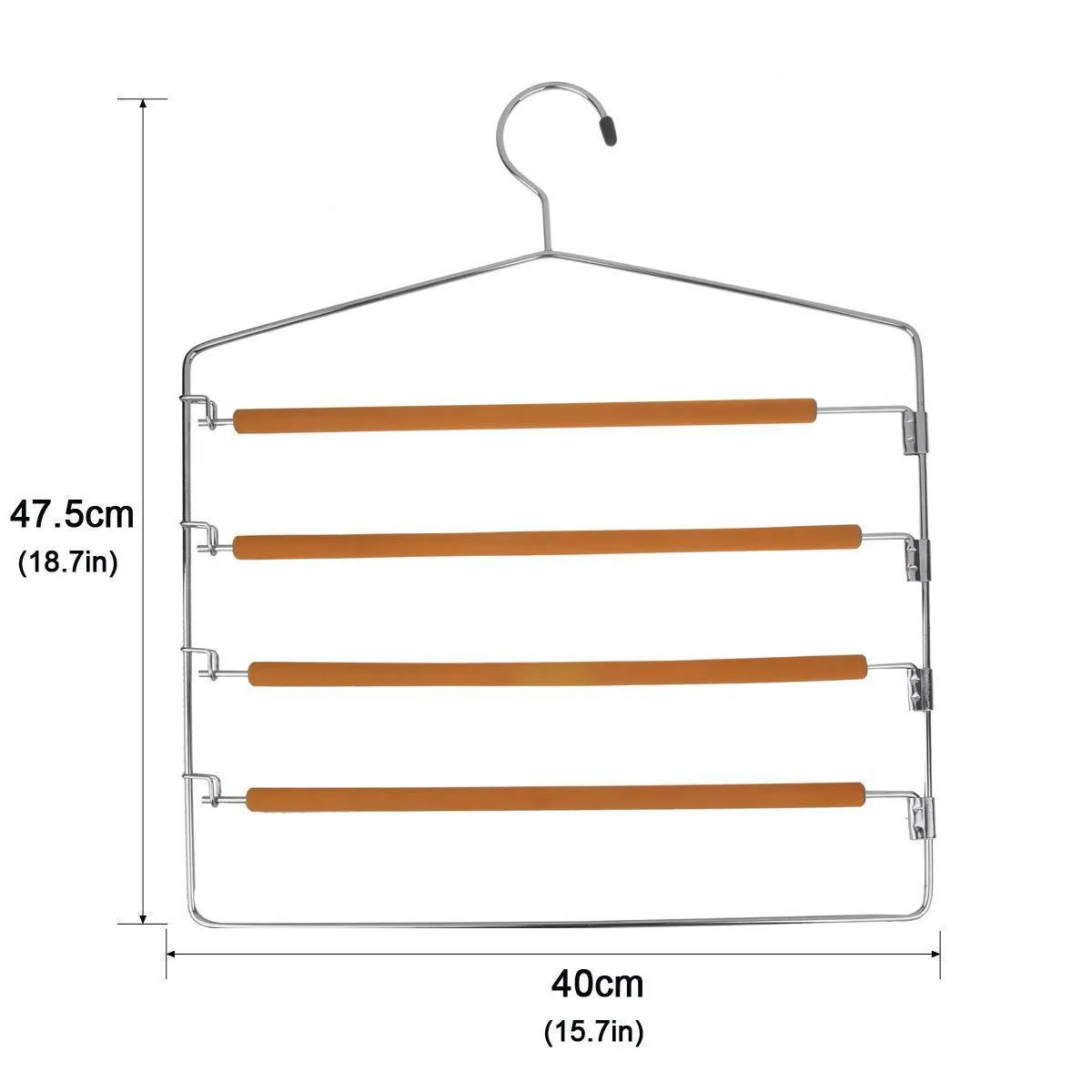 TAKOYI Clothes Pants Hangers Space Saving Non Slip Trouser Hangers Stainless Steel, Multi Layer Metal Pant Hangers, Foam Padded Swing Arm Pants Hangers Closet Storage Organizer (Orange, 4 Pack)