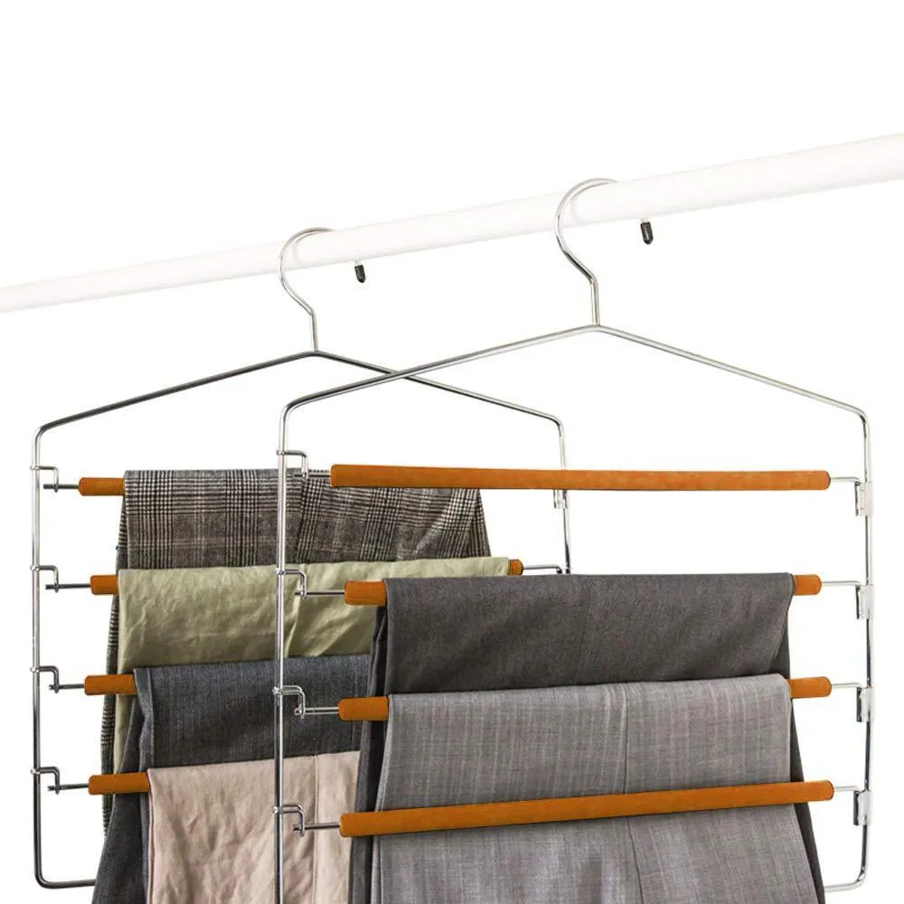 TAKOYI Clothes Pants Hangers Space Saving Non Slip Trouser Hangers Stainless Steel, Multi Layer Metal Pant Hangers, Foam Padded Swing Arm Pants Hangers Closet Storage Organizer (Orange, 4 Pack)