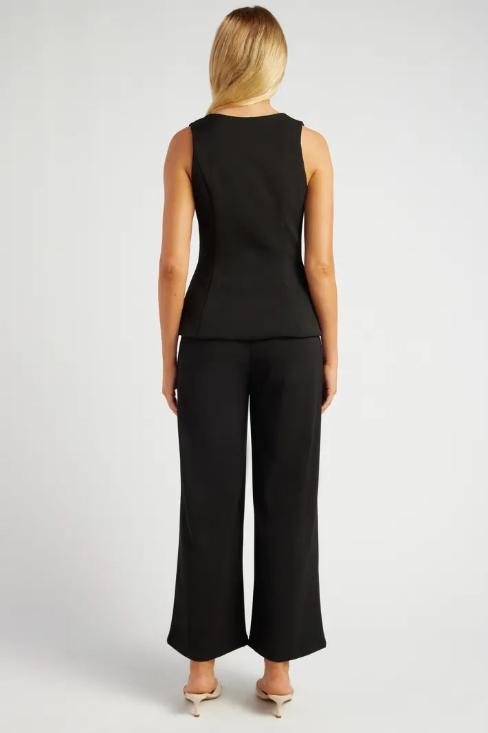 TEEVA TOP & WIDE PANTS SET - Black