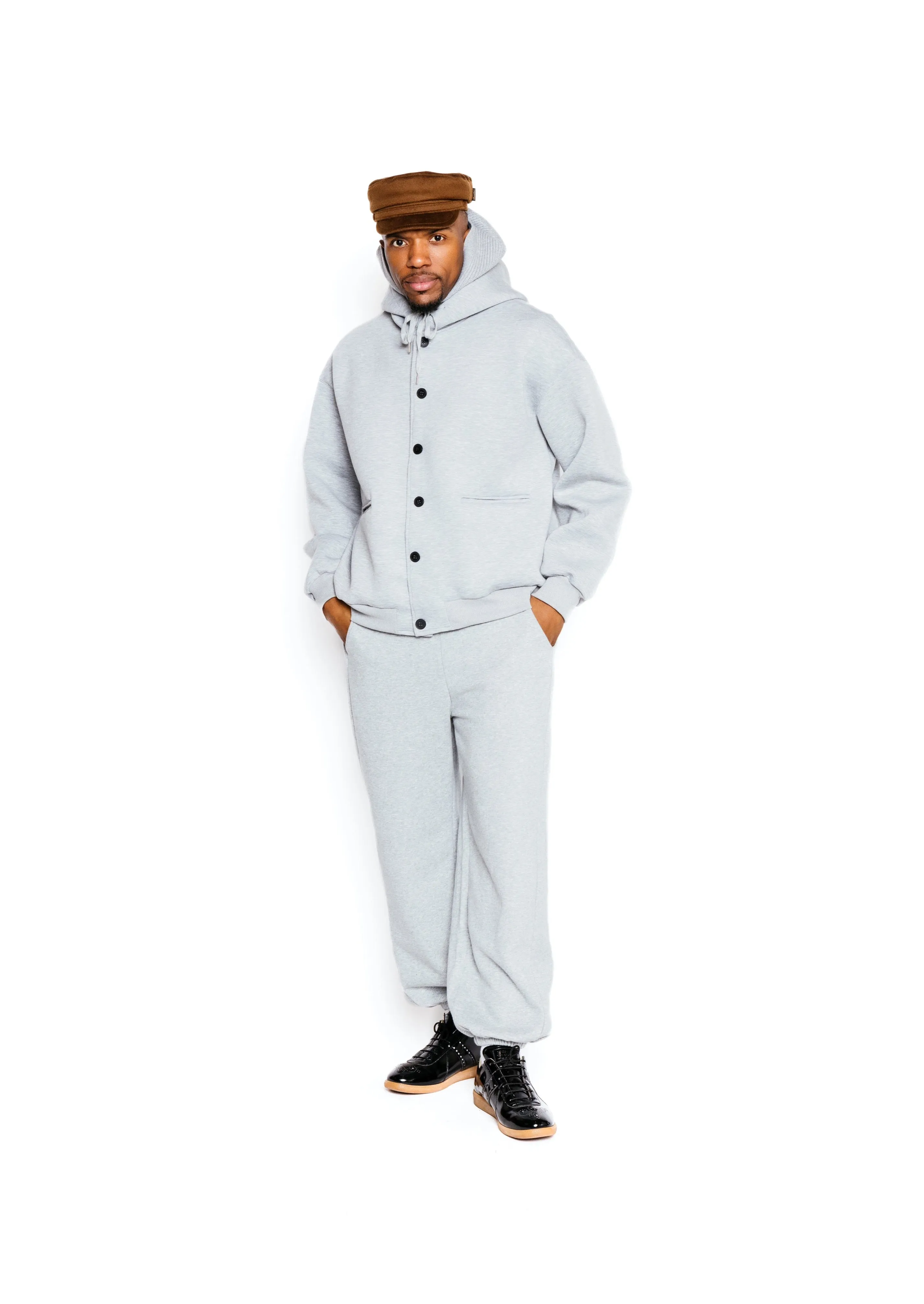 THE GREY STRUCTURED COZY TRACKSUIT  WITH HEAD GEAR