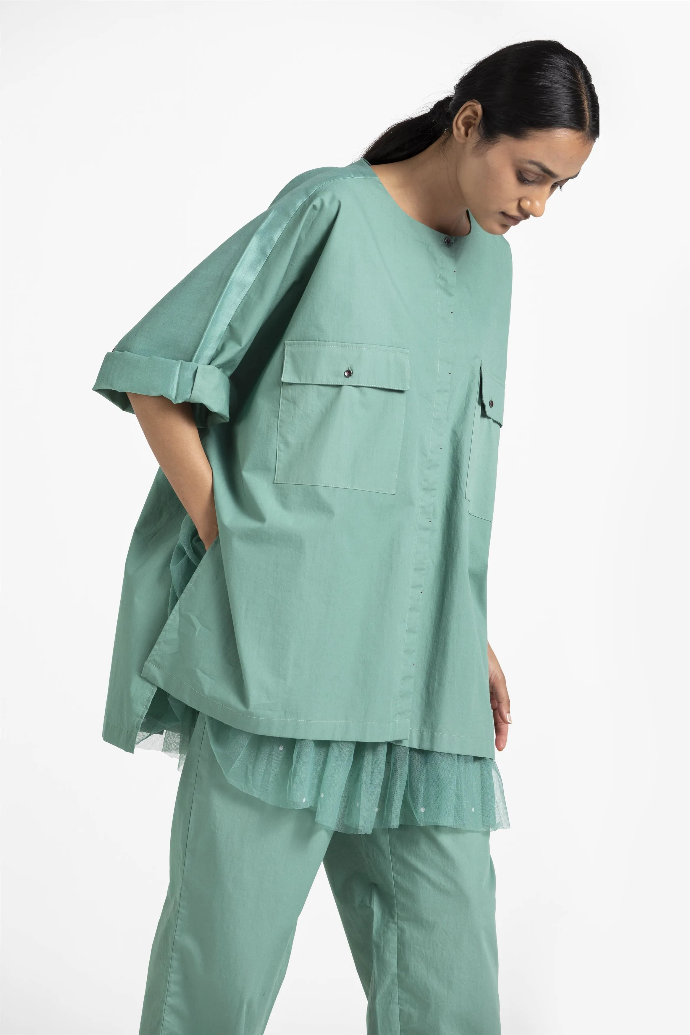 THREE   -   Flap Pocket Dolman Sleeve Shirt Co Ord (Set Of 2)