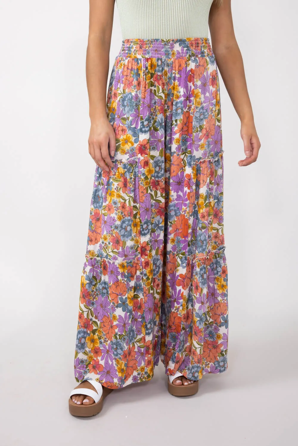 Tiered Floral Beach Pants for Women in Multi | 25T06-A855
