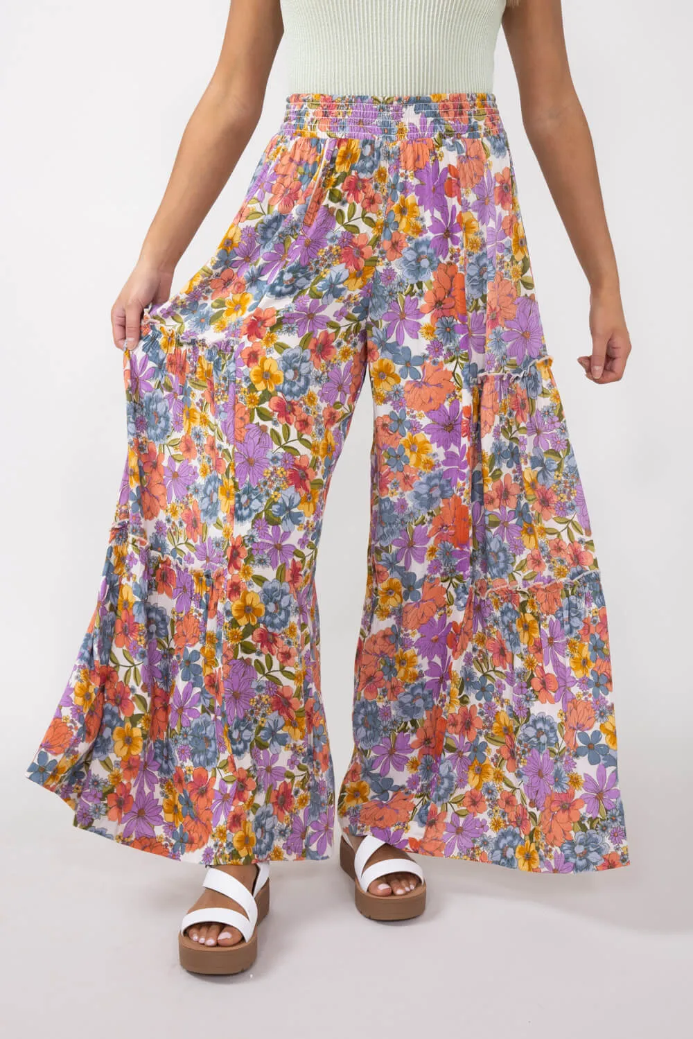 Tiered Floral Beach Pants for Women in Multi | 25T06-A855