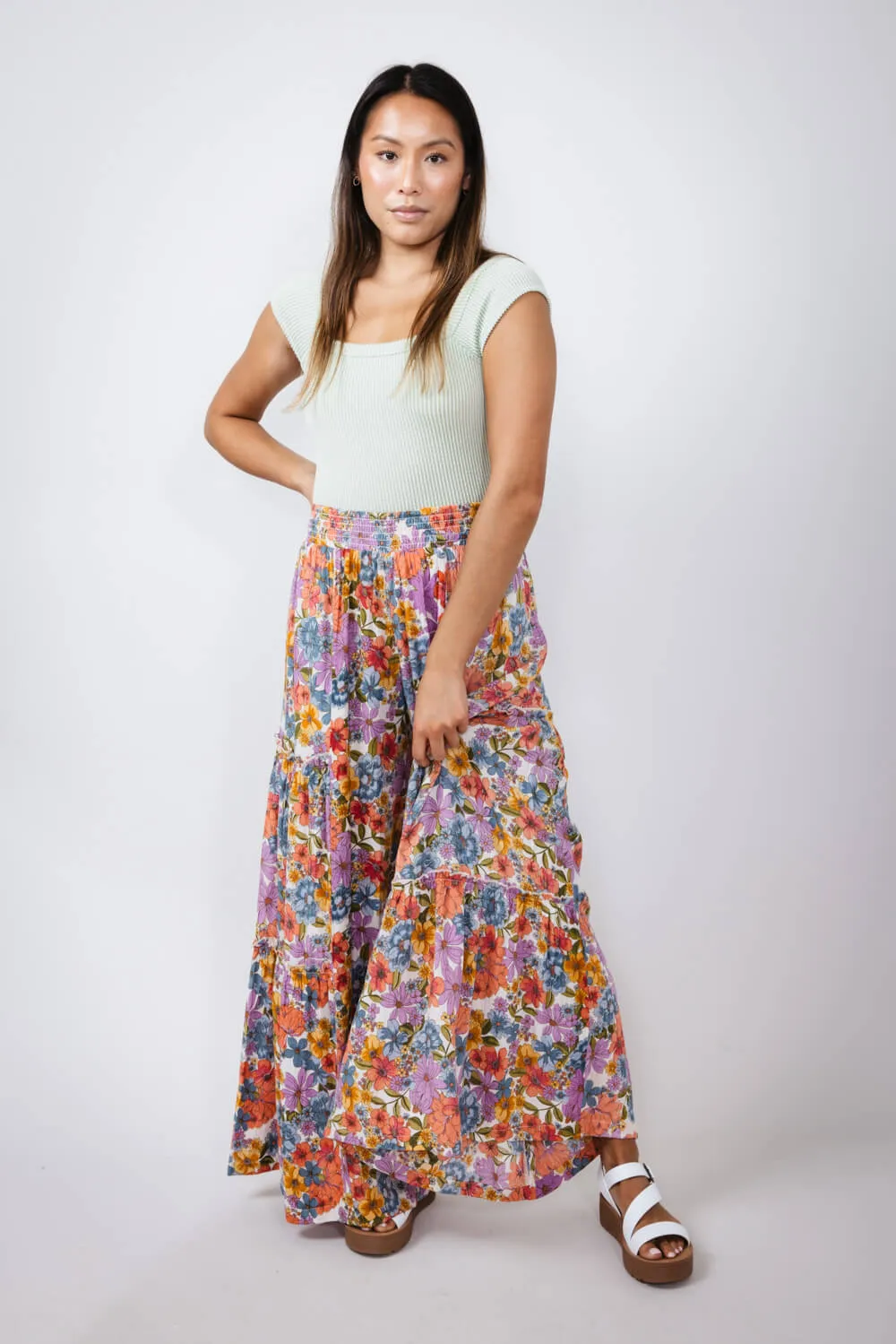Tiered Floral Beach Pants for Women in Multi | 25T06-A855