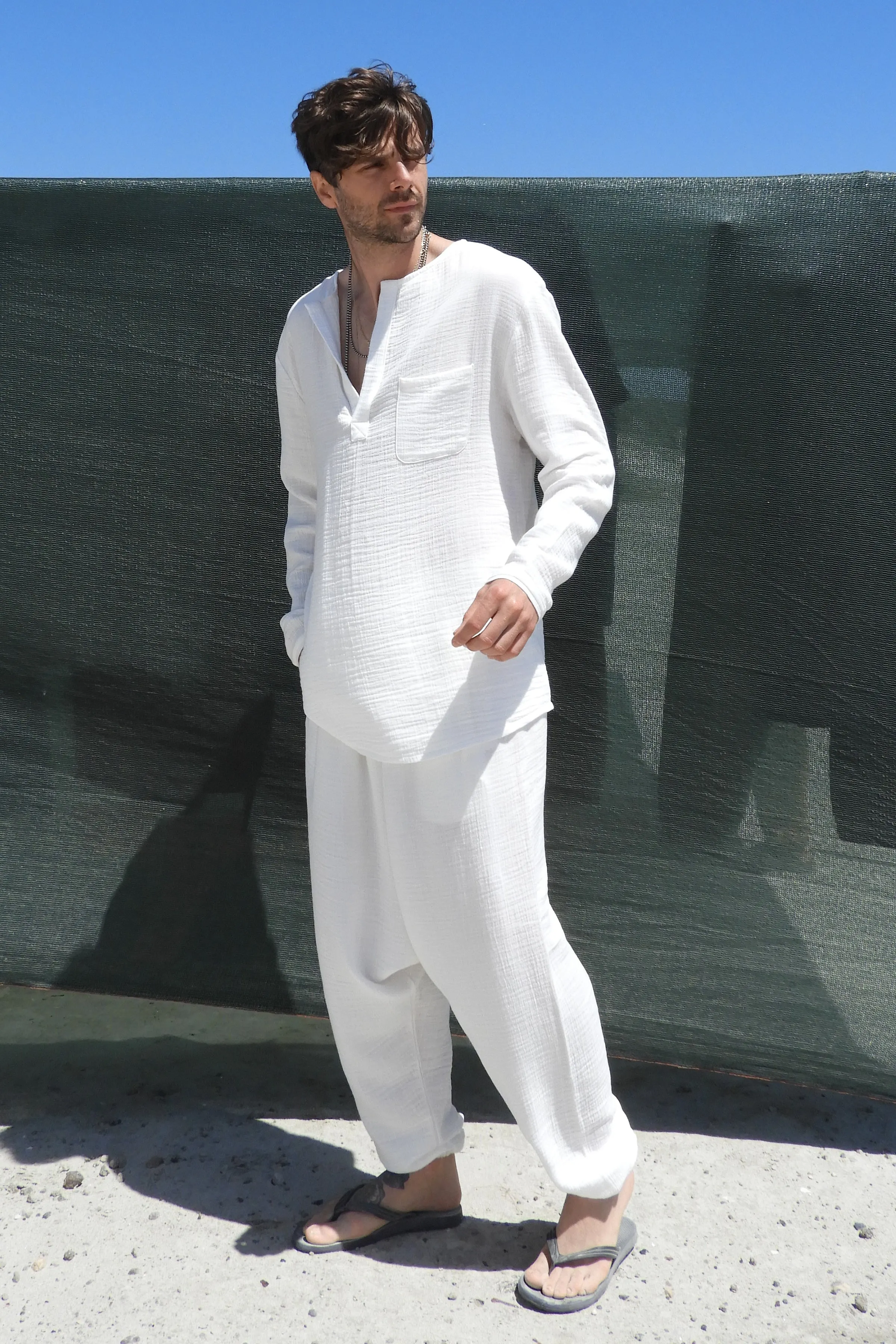 TRIBAL Gender Neutral Organic Gauze Cotton Harem Pants (White)