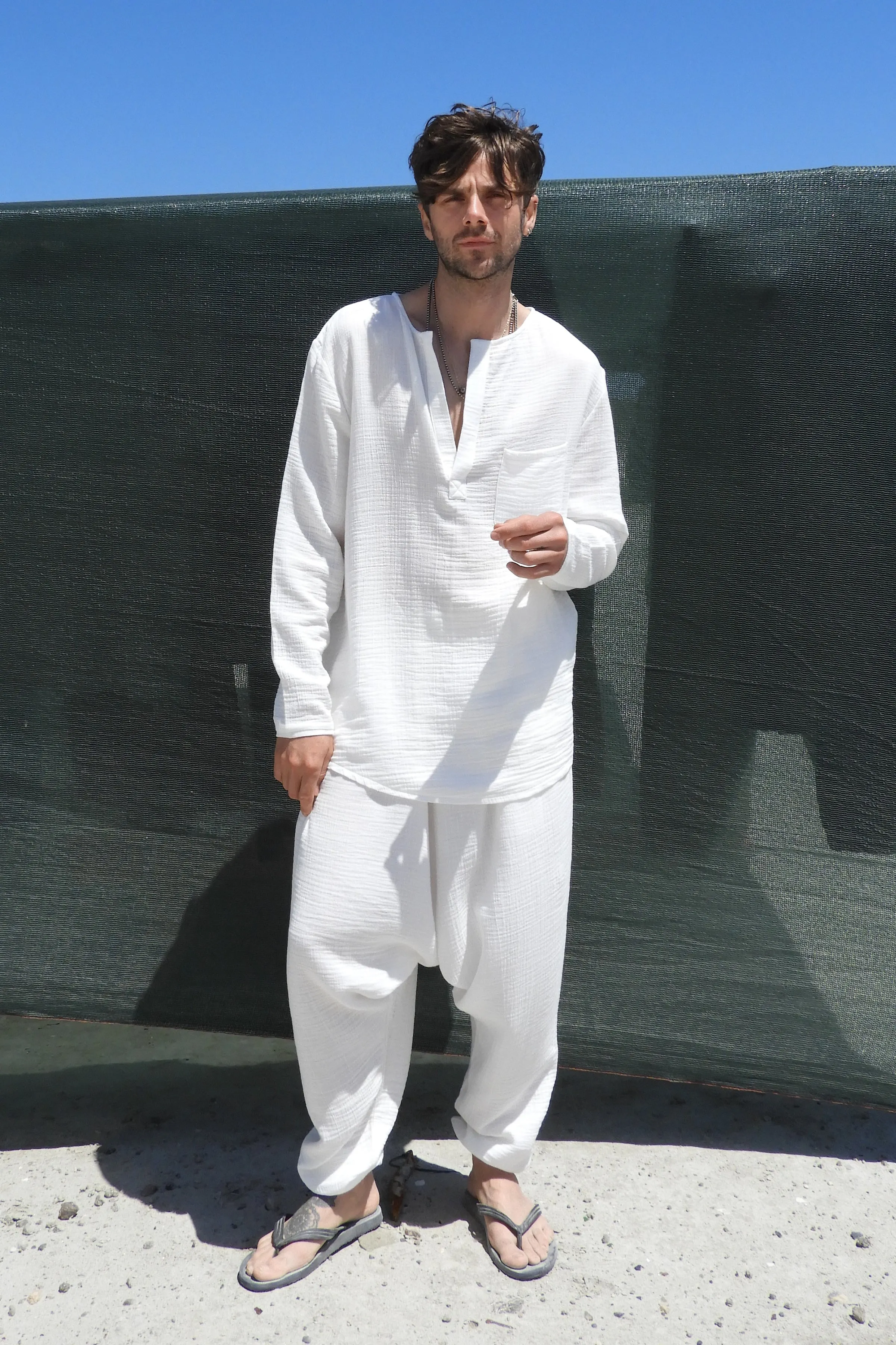 TRIBAL Gender Neutral Organic Gauze Cotton Harem Pants (White)