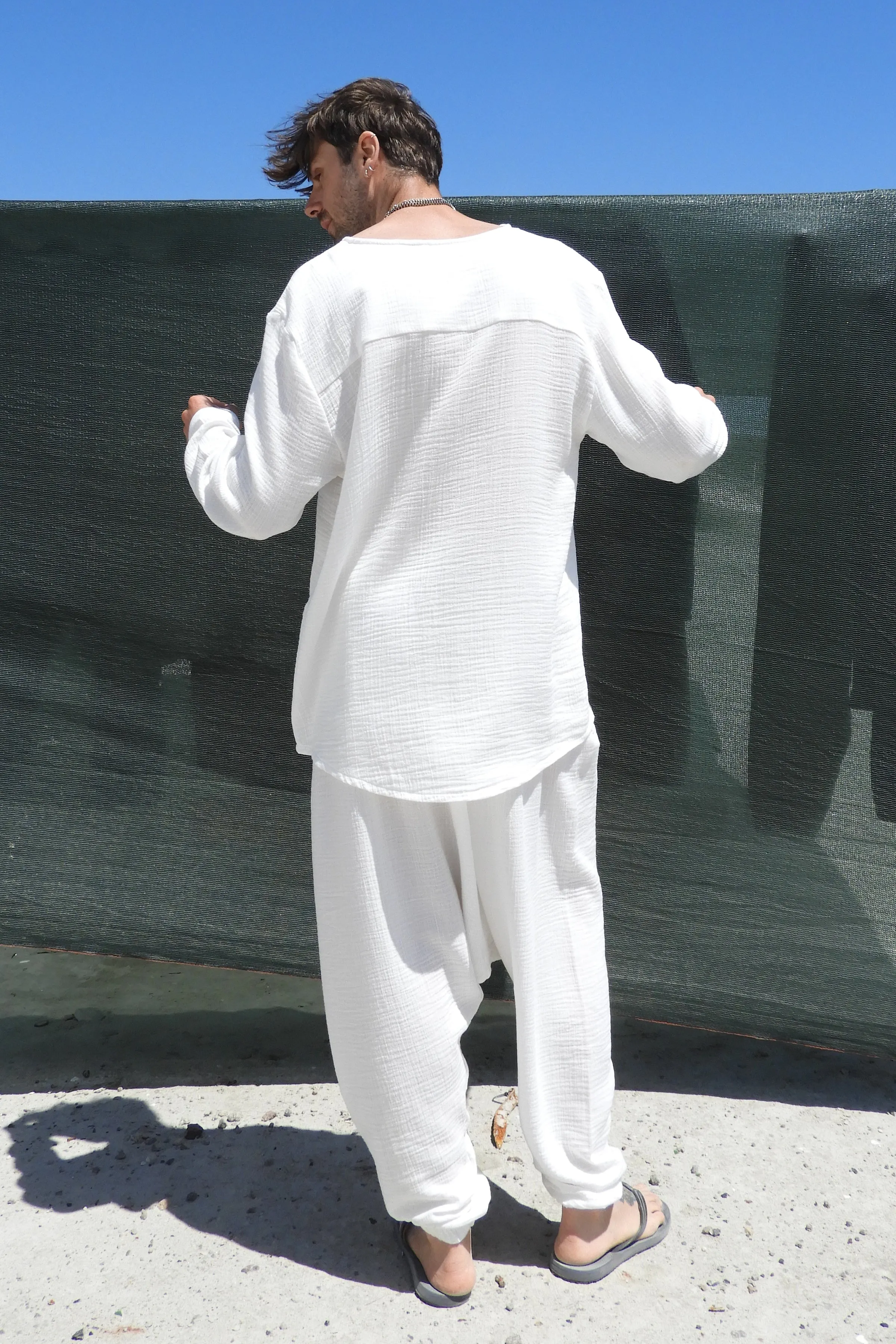 TRIBAL Gender Neutral Organic Gauze Cotton Harem Pants (White)