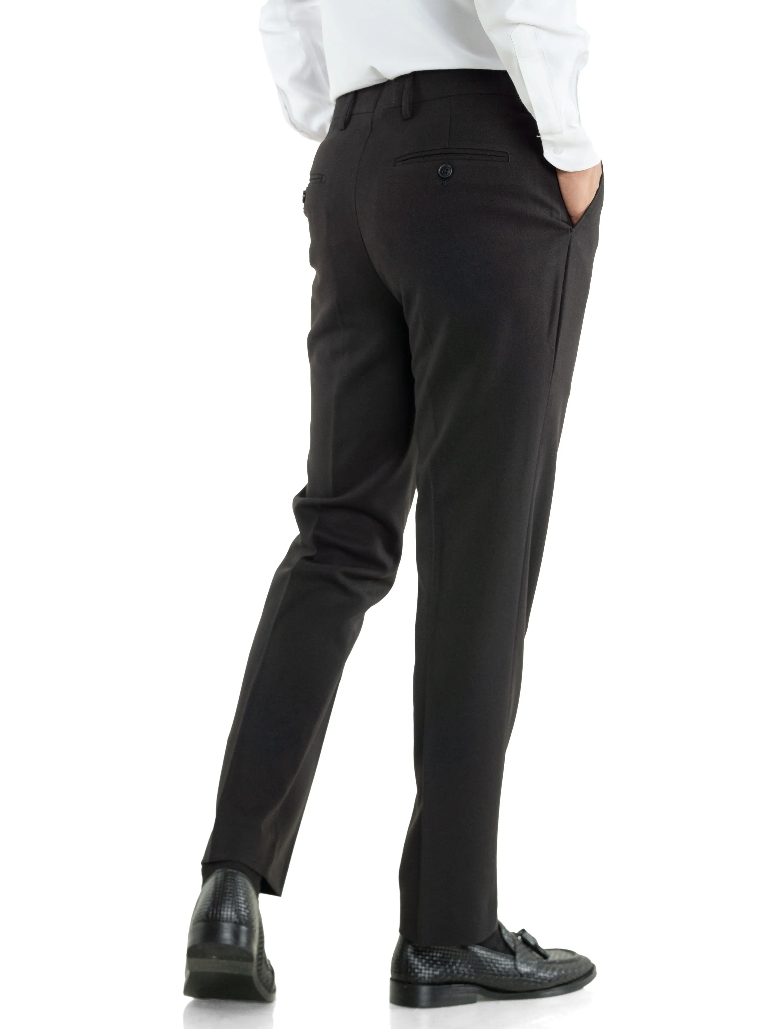 Trousers With Belt Loop -  Black Charcoal Plain (Slim Straight)