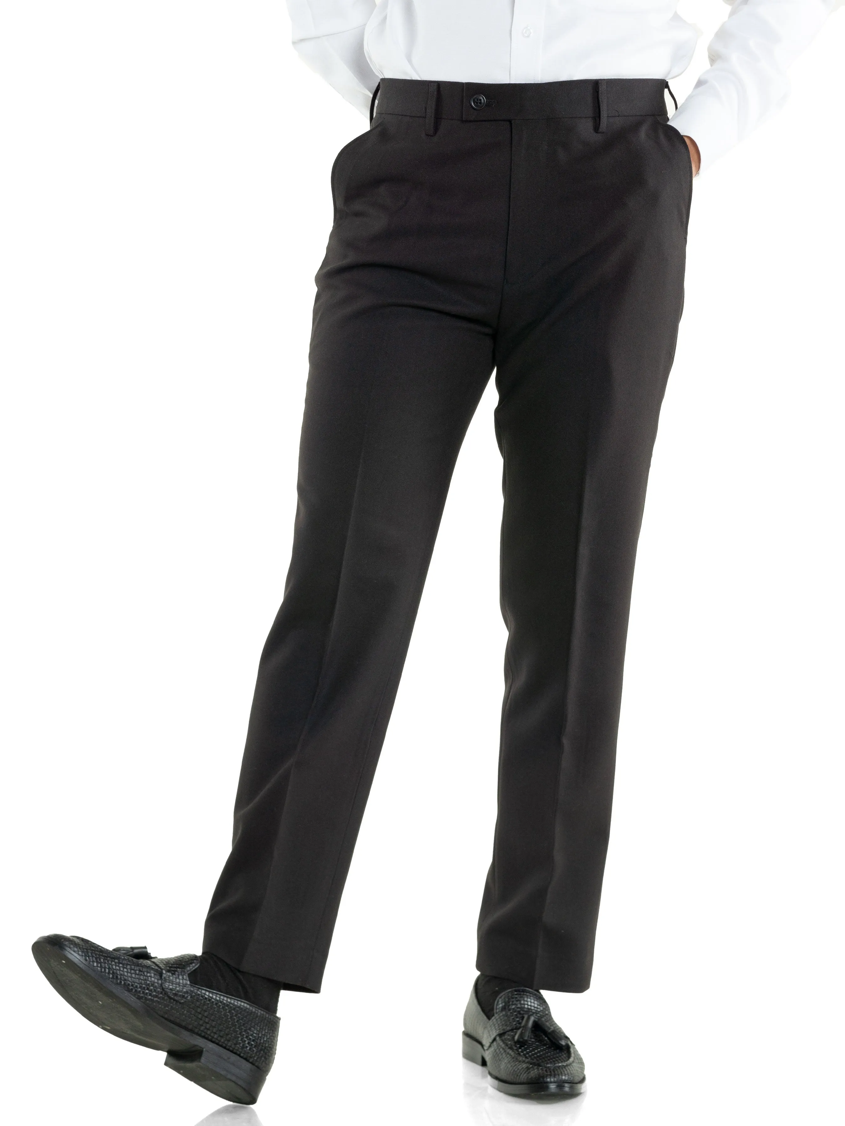 Trousers With Belt Loop -  Black Charcoal Plain (Slim Straight)