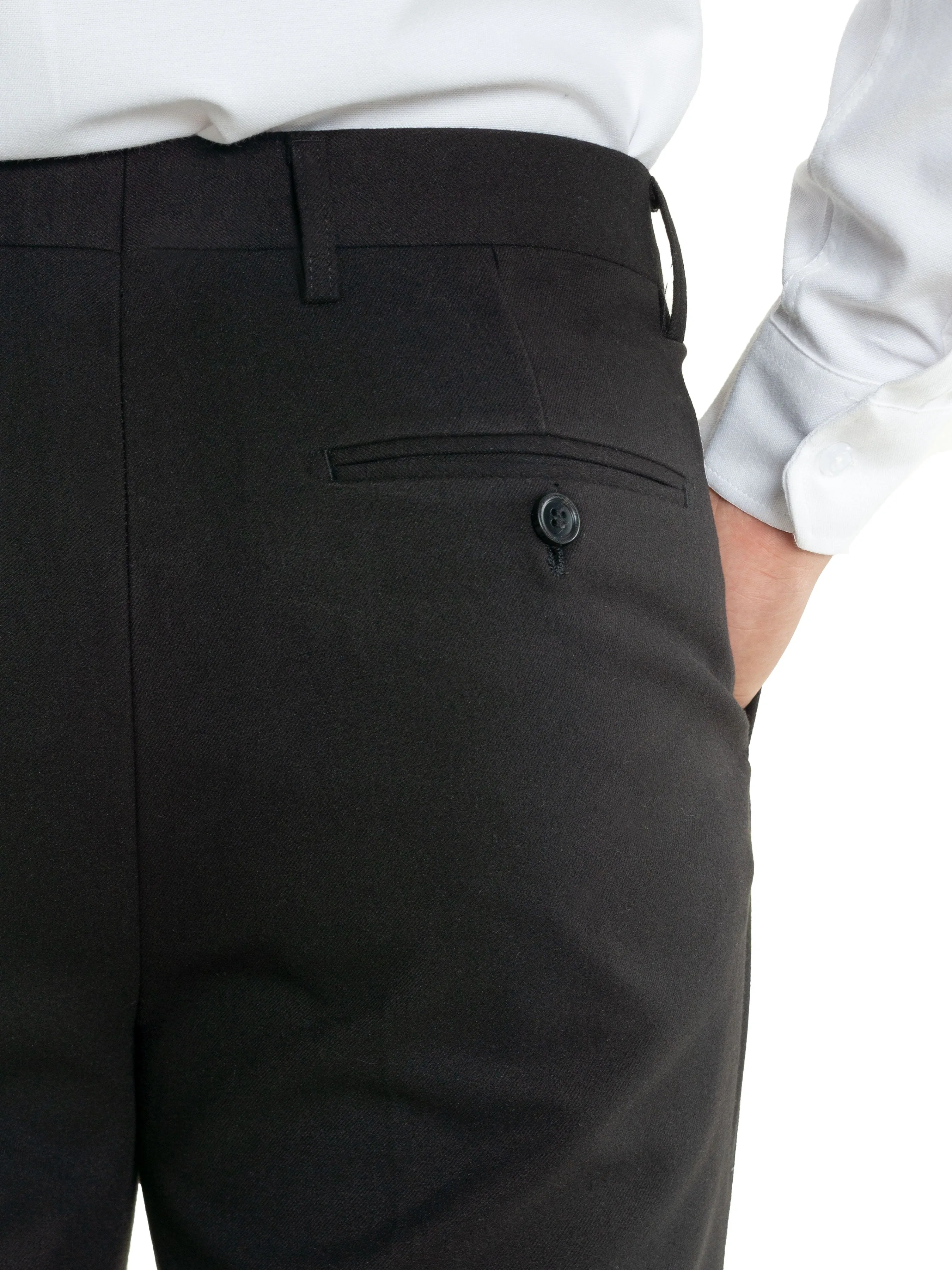 Trousers With Belt Loop -  Black Charcoal Plain (Slim Straight)