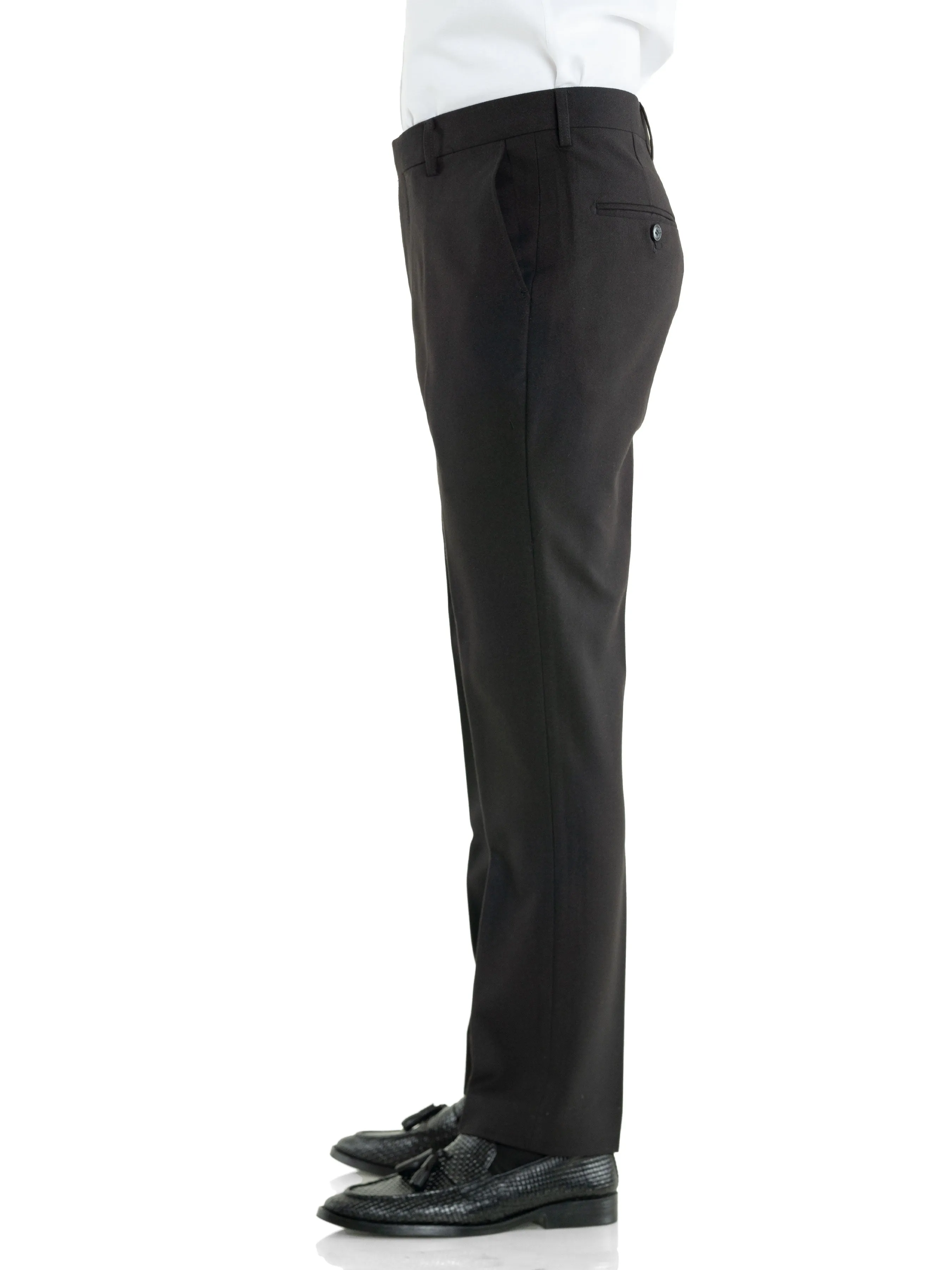 Trousers With Belt Loop -  Black Charcoal Plain (Slim Straight)