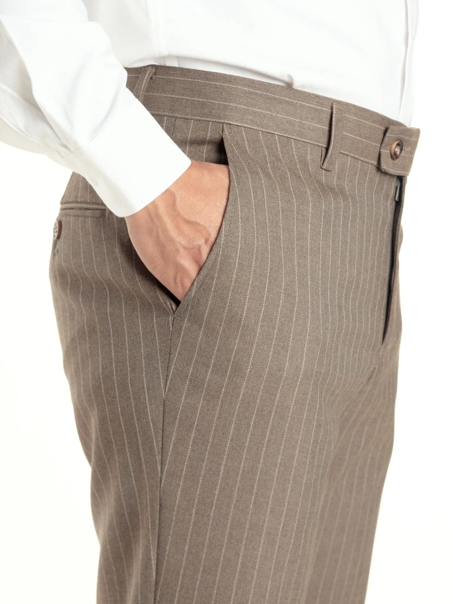Trousers With Belt Loop -  Brown Pinstripes (Slim Straight)