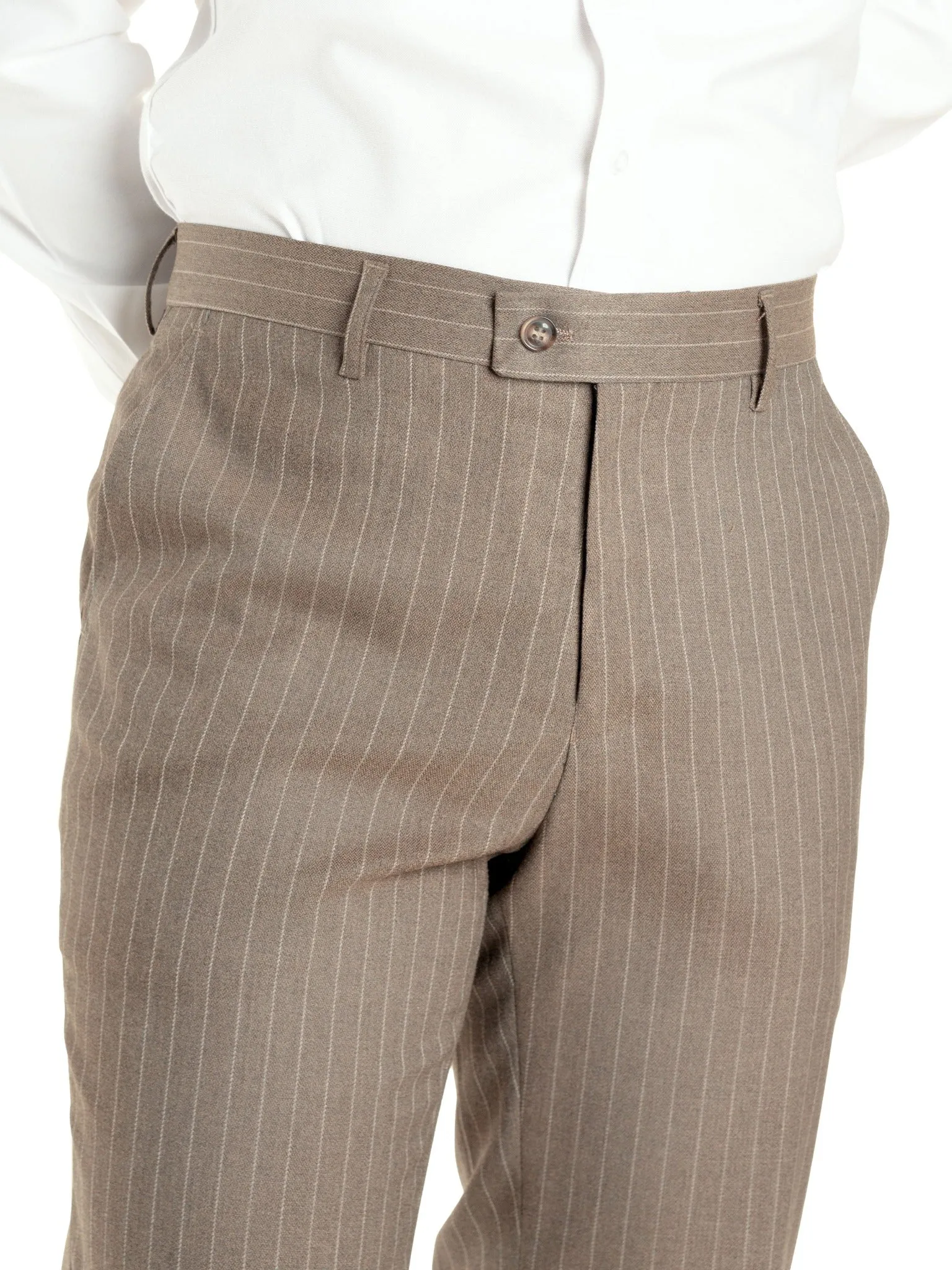 Trousers With Belt Loop -  Brown Pinstripes (Slim Straight)