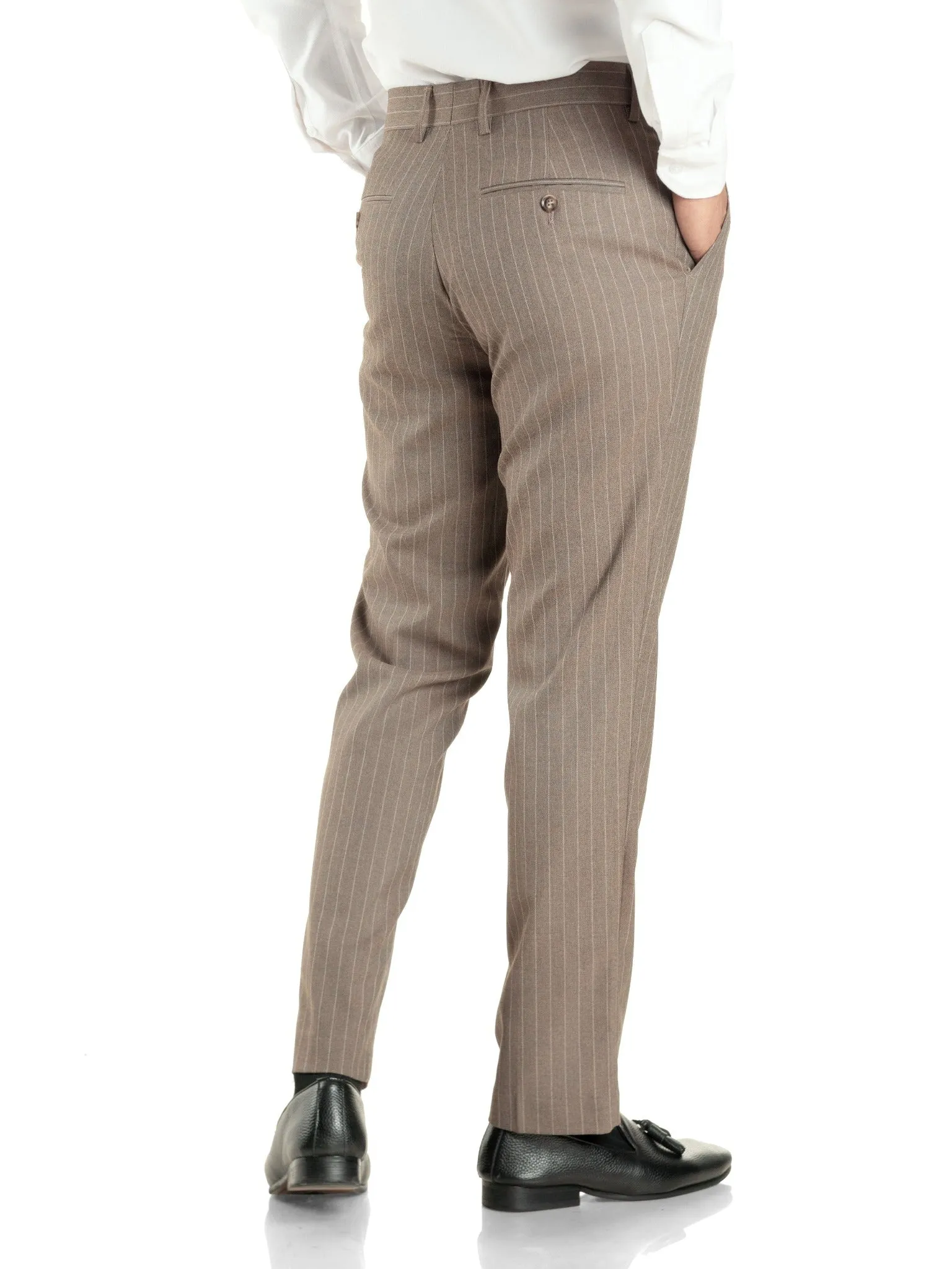 Trousers With Belt Loop -  Brown Pinstripes (Slim Straight)