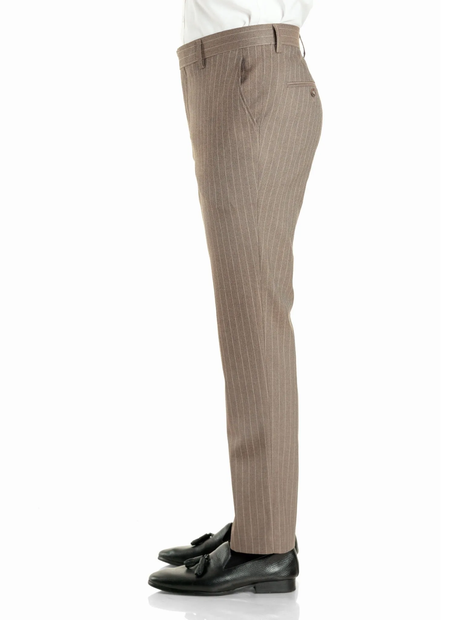 Trousers With Belt Loop -  Brown Pinstripes (Slim Straight)