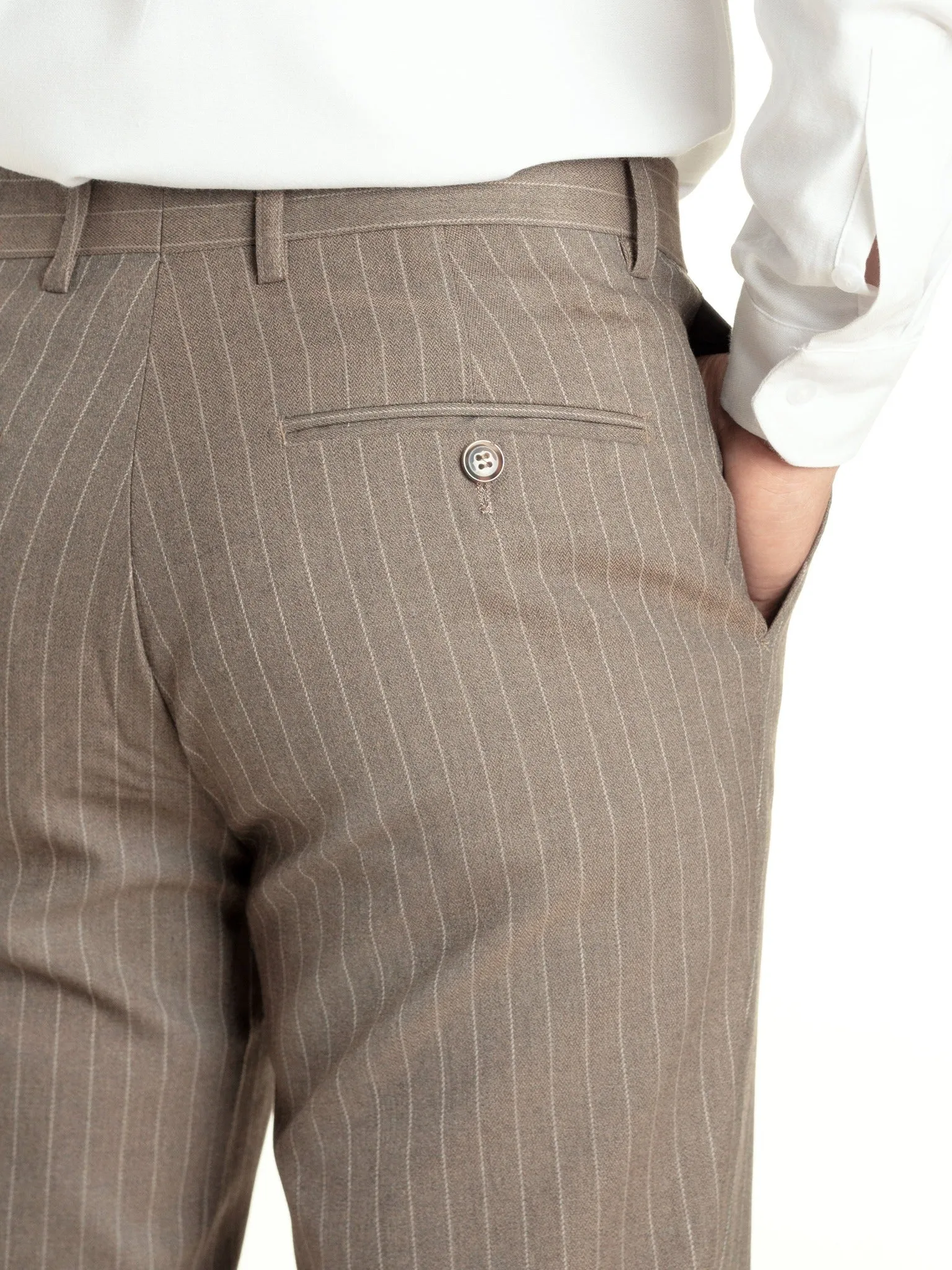Trousers With Belt Loop -  Brown Pinstripes (Slim Straight)