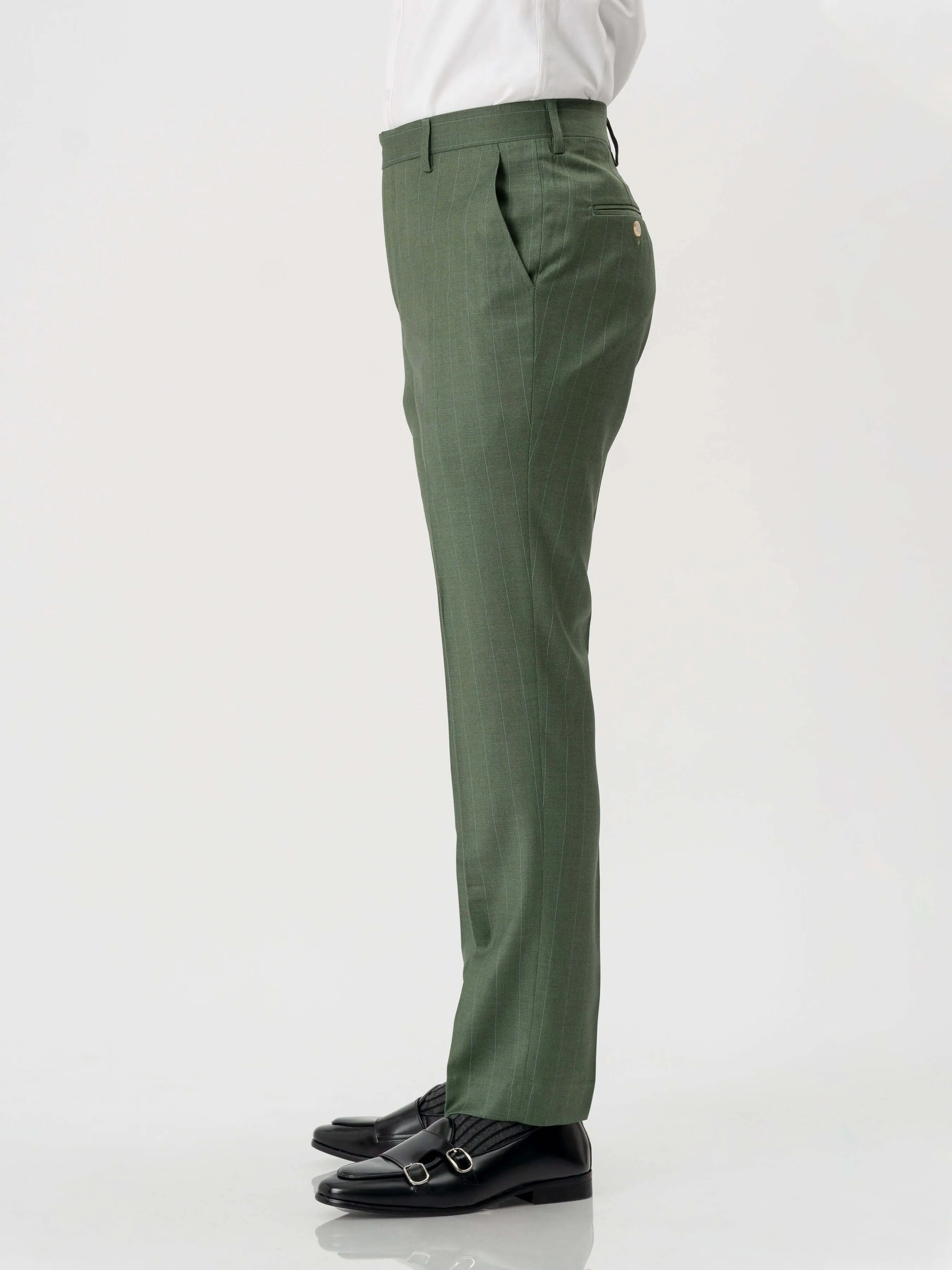 Trousers With Belt Loop -  Moss Green Stripes (Slim Straight)