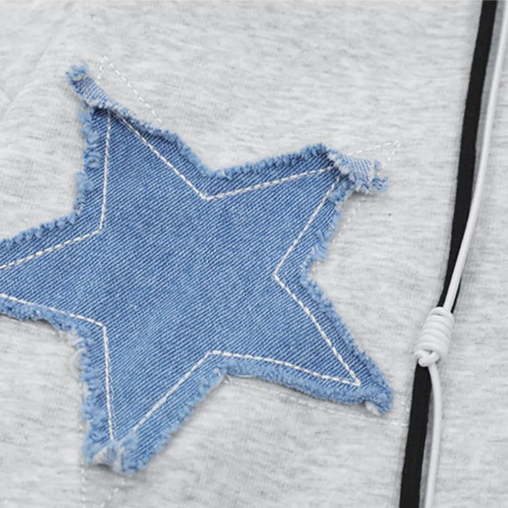 Urban Denim Star Patchwork Cotton Hoodie