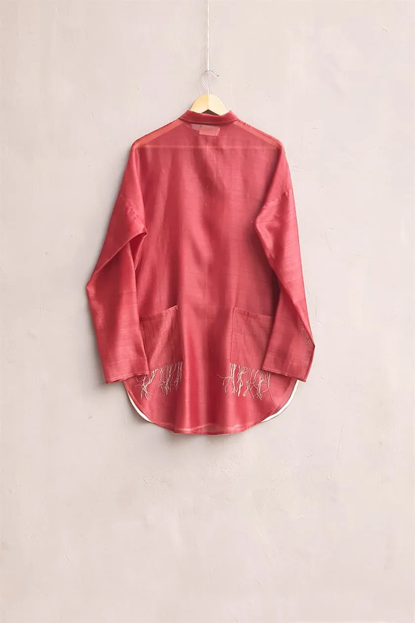 Urvashi Kaur   I   Himeji SHEER SHIRT COLINA chanderi cotton silk brick TESSELLATE- 32