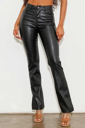 Vegan Leather Side Slit Bootcut Pants