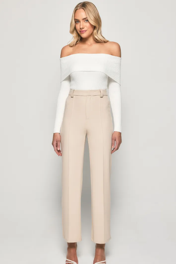 VINA HIGH WAISTED STRAIGHT LEG PANTS - Beige