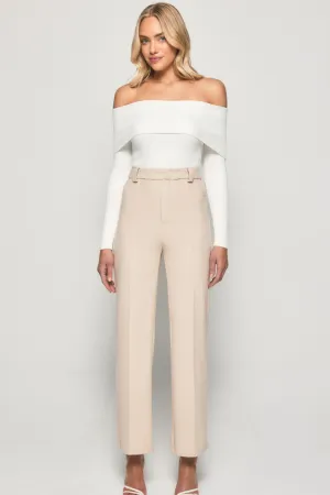 VINA HIGH WAISTED STRAIGHT LEG PANTS - Beige
