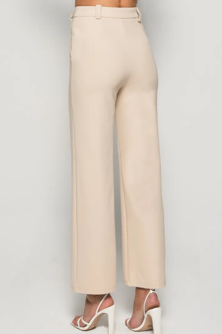 VINA HIGH WAISTED STRAIGHT LEG PANTS - Beige