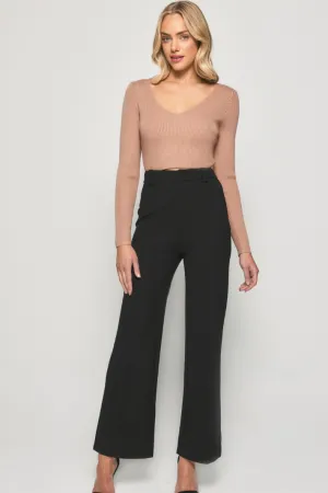 VINA HIGH WAISTED STRAIGHT LEG PANTS - Black
