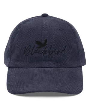 Vintage Corduroy Cap with Blackbird Embroidery