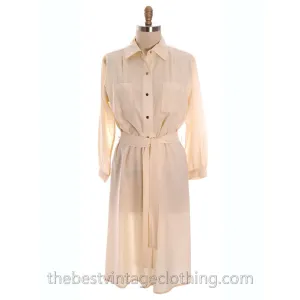 Vintage Vuokko 1970s Coat Dress Ivory Wool Voile Solid Snap Front M