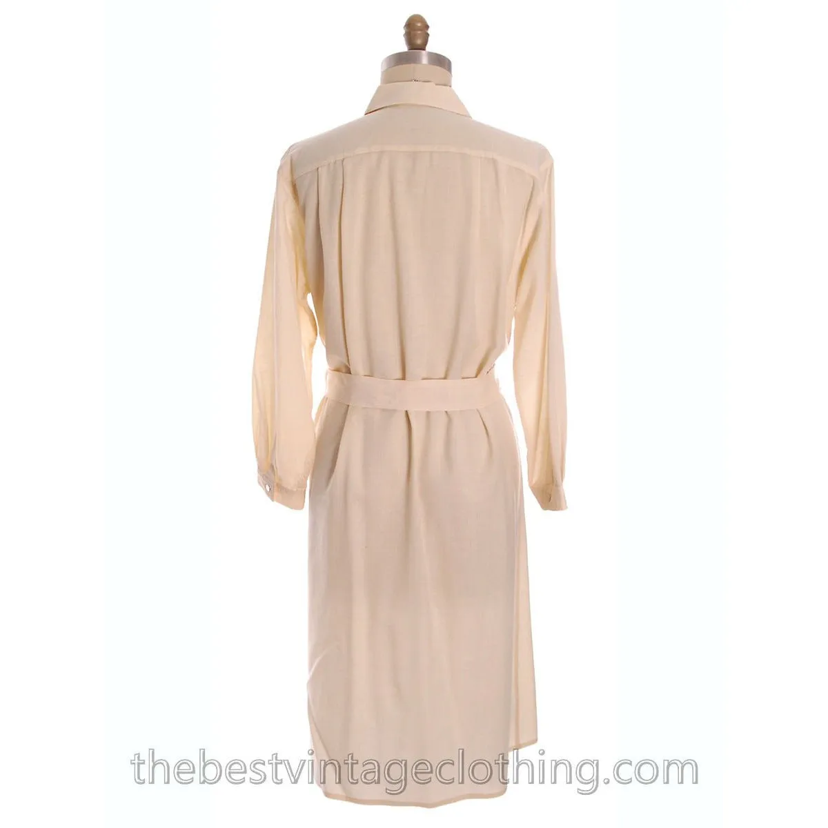 Vintage Vuokko 1970s Coat Dress Ivory Wool Voile Solid Snap Front M