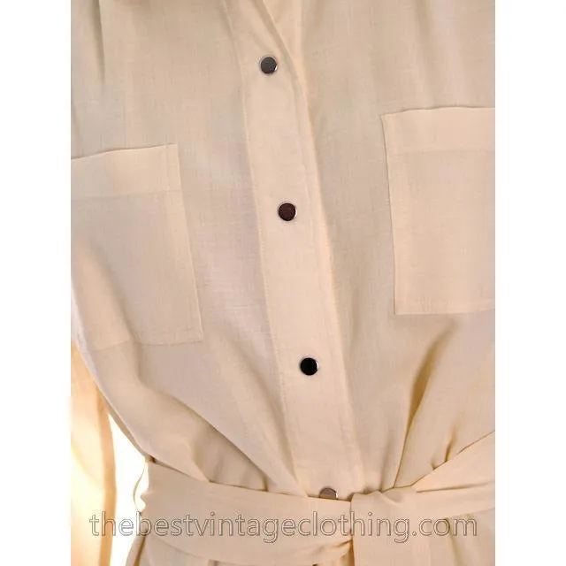 Vintage Vuokko 1970s Coat Dress Ivory Wool Voile Solid Snap Front M