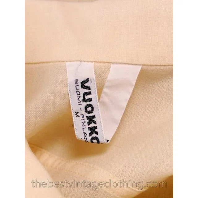 Vintage Vuokko 1970s Coat Dress Ivory Wool Voile Solid Snap Front M