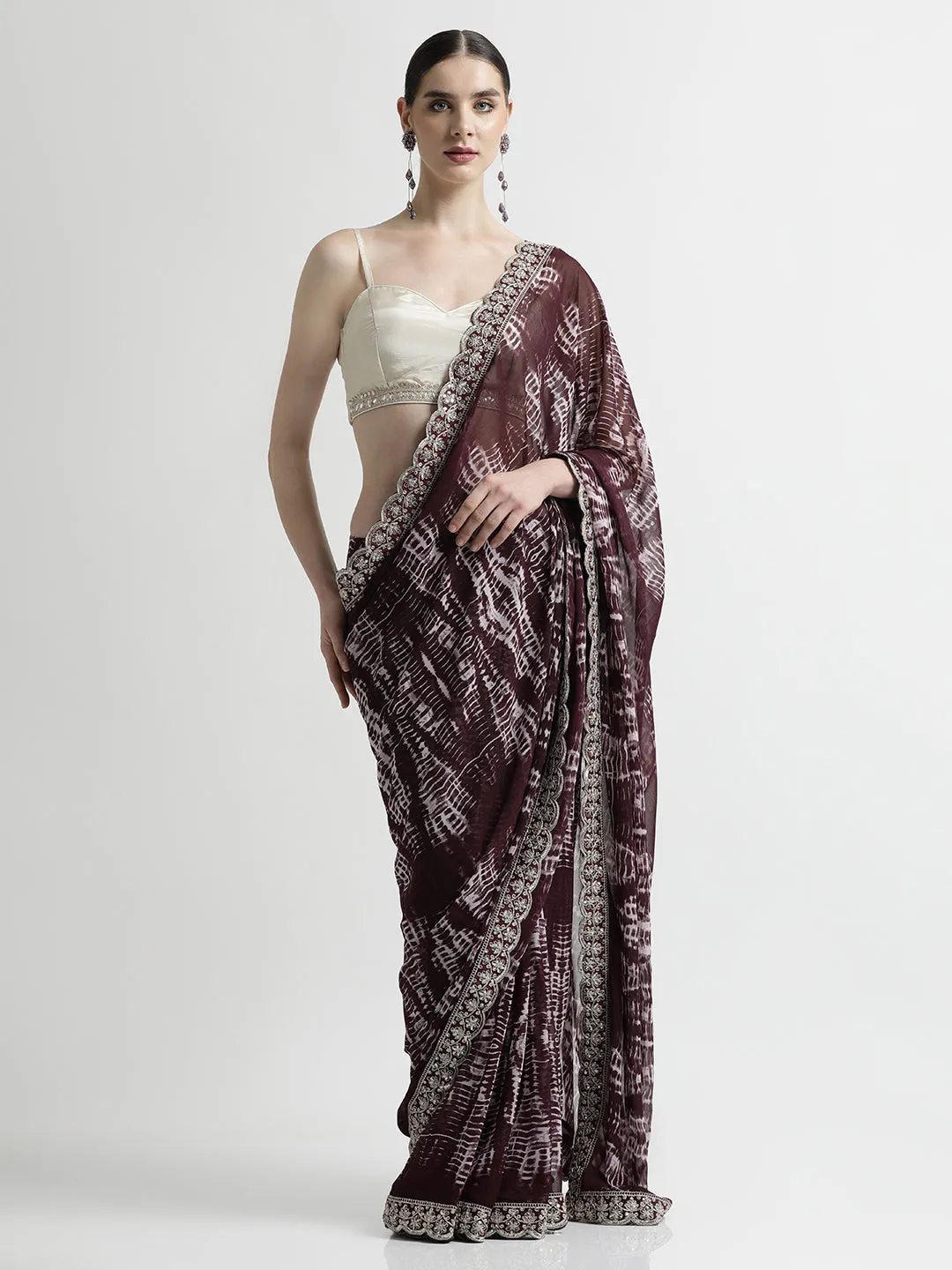 Violet Sequin Embroidered Pure Georgette Tie Dye Saree
