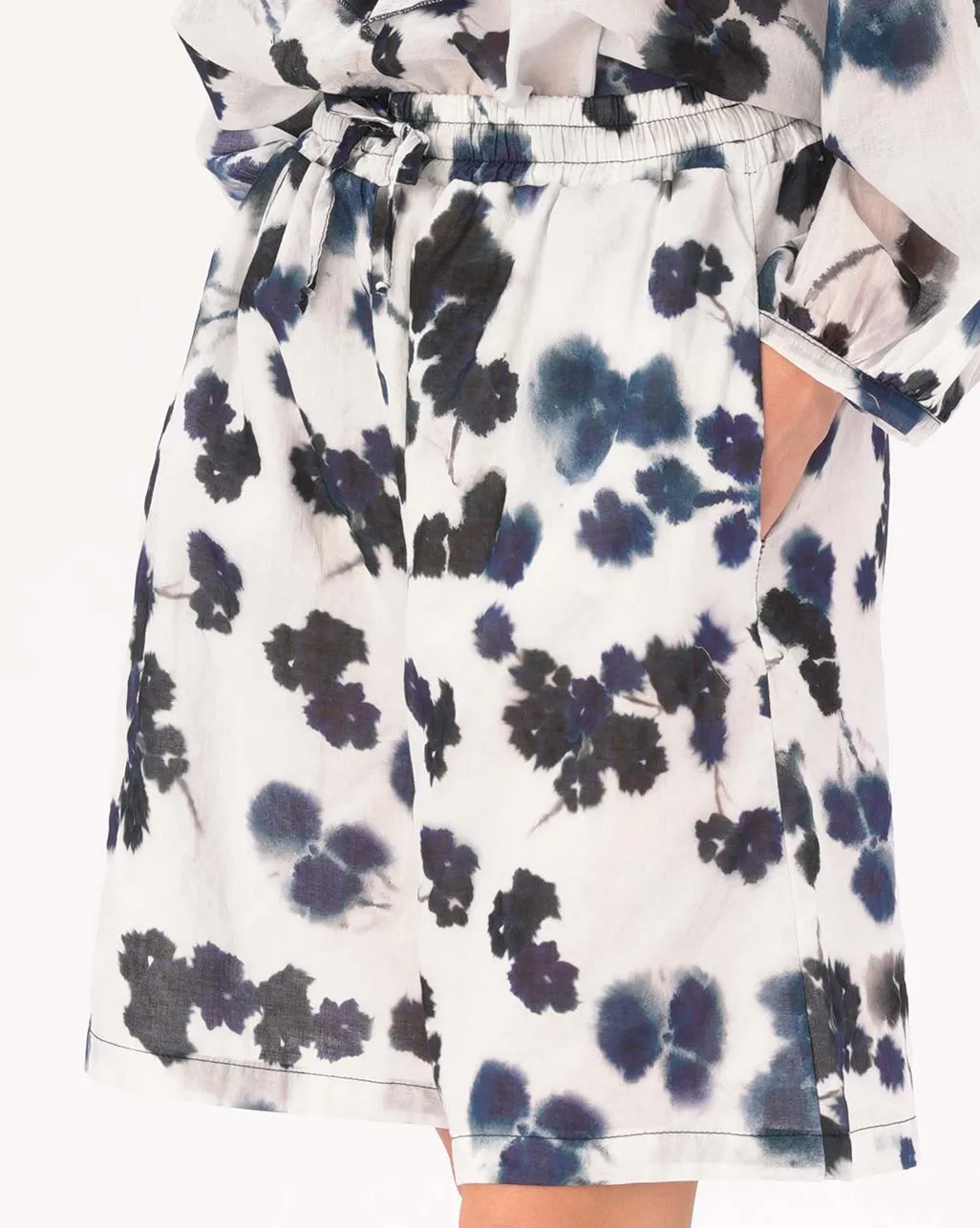 Watercolor Small Floral Elastic Drawstring Cotton Shorts