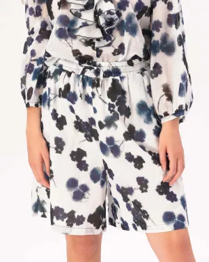 Watercolor Small Floral Elastic Drawstring Cotton Shorts
