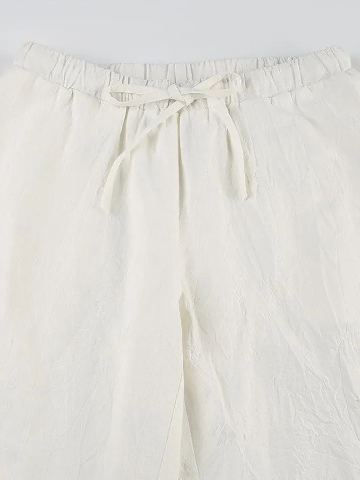 White Classic Drawstring Straight Pants